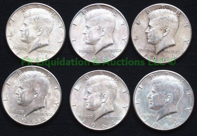 lot 3 image: Silver 1964 Kennedy half dollars