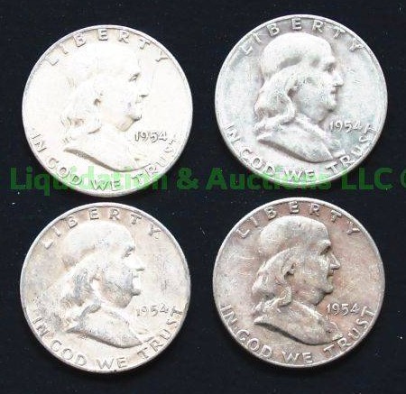 lot 4 image: Silver 1954 Franklin half dollars