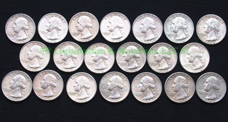 lot 5 image: Silver 1964 Washington quarters