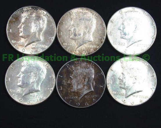 lot 7 image: Silver 1964 Kennedy half dollars