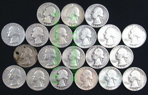 lot 8 image: Silver pre-1965 Washington quarters various years