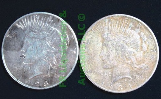 lot 10 image: Silver 1923 & 1934 Peace dollars
