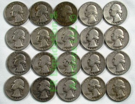 lot 15 image: Silver pre-1965 Washington quarters various years