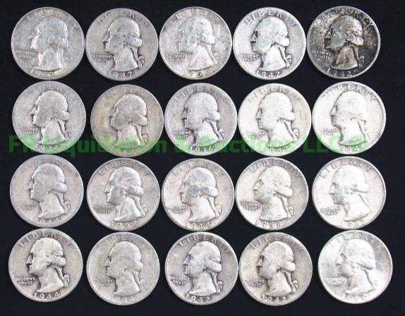 lot 16 image: Silver pre-1965 Washington quarters various years