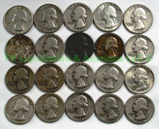 lot 17 image: Silver pre-1965 Washington quarters various years