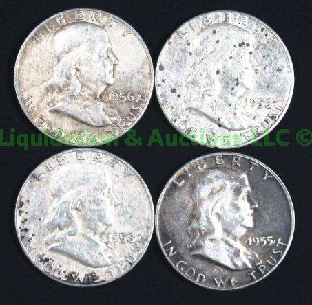 lot 19 image: Silver 1955 & 1956 Franklin half dollar