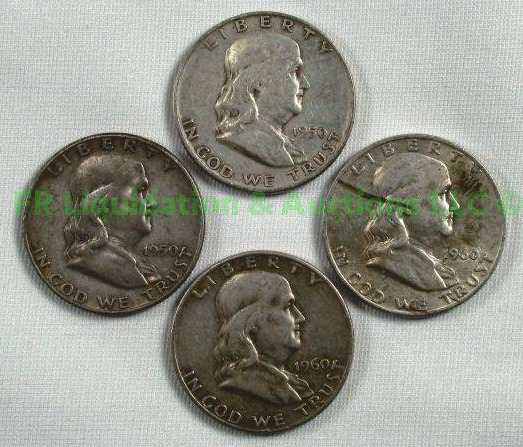 lot 24 image: Silver 1950 & 1960 Franklin half dollars