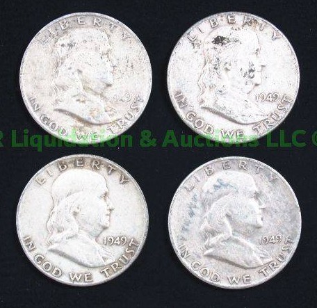 lot 25 image: Silver 1949 Franklin half dollars