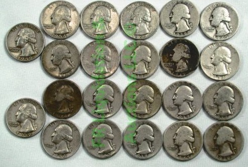 lot 26 image: Silver pre-1965 Washington quarters various years