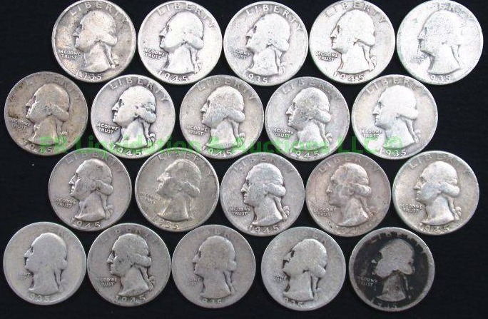lot 29 image: Silver pre-1965 Washington quarters various years