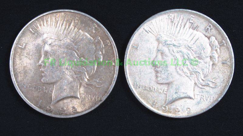 lot 30 image: Silver 1922 Peace dollars