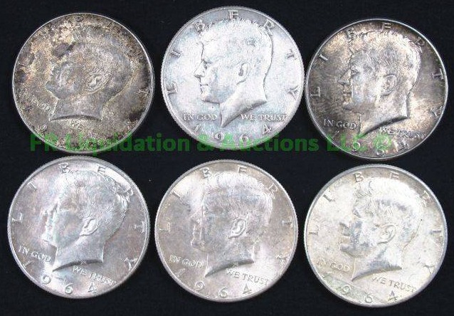 lot 31 image: Silver 1964 Kennedy half dollars