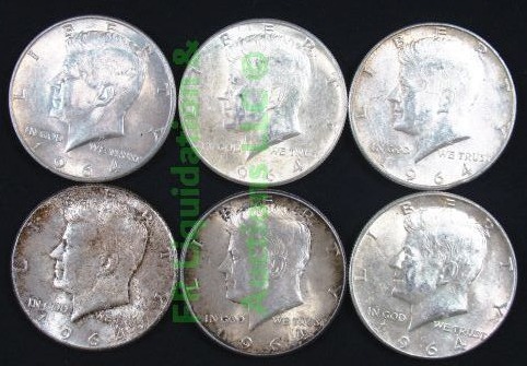 lot 32 image: Silver 1964 Kennedy half dollars
