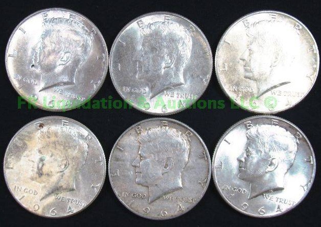 lot 33 image: Silver 1964 Kennedy half dollars