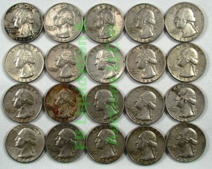 lot 34 image: Silver pre-1965 Washington quarters various years