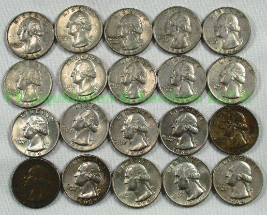 lot 35 image: Silver pre-1965 Washington quarters various years