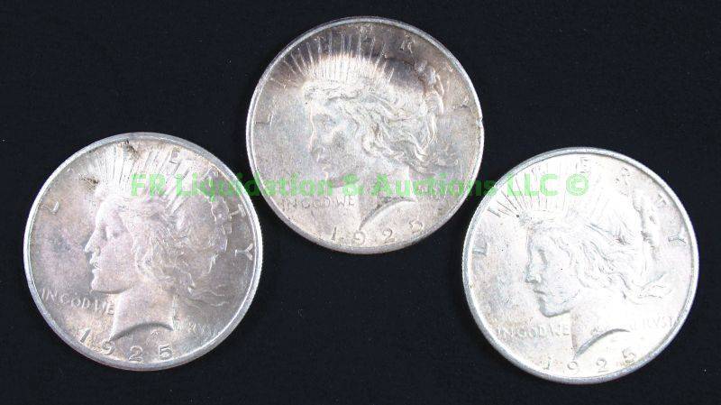 lot 37 image: Silver 1925 Peace dollars