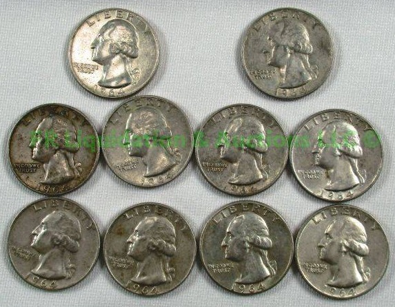 lot 38 image: Silver 1964 Washington quarters