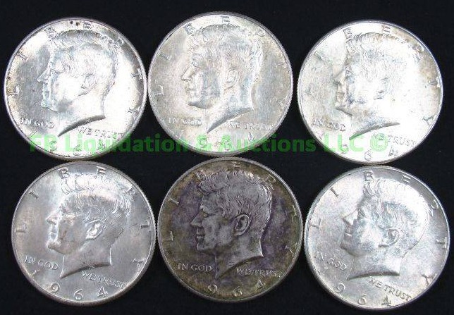 lot 39 image: Silver 1964 Kennedy half dollars