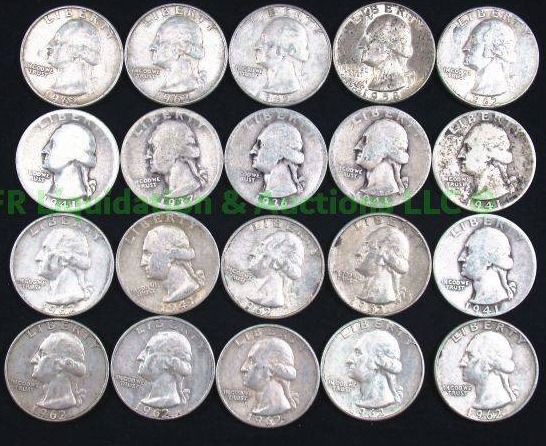 lot 41 image: Silver pre-1965 Washington quarters various years