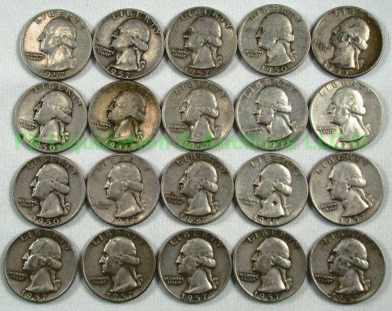 lot 43 image: Silver pre-1965 Washington quarters various years