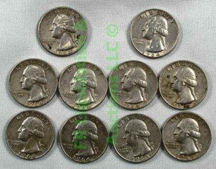 lot 46 image: Silver 1964 Washington quarters