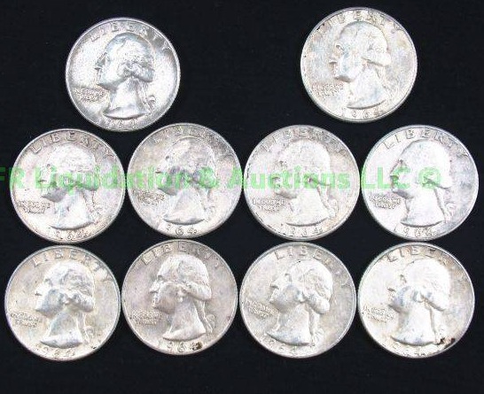 lot 47 image: Silver 1964 Washington quarters