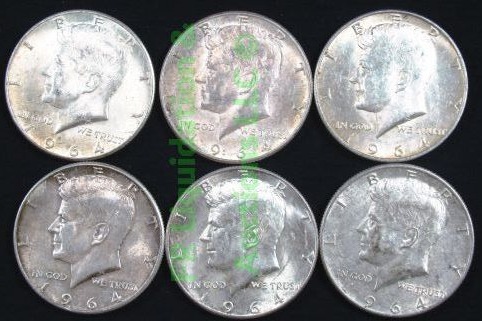 lot 50 image: Silver 1964 Kennedy half dollars