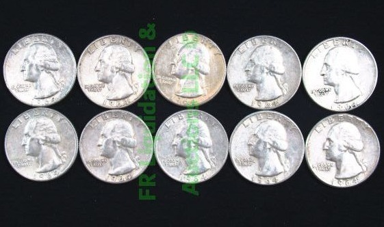 lot 52 image: Silver 1964 Washington quarters