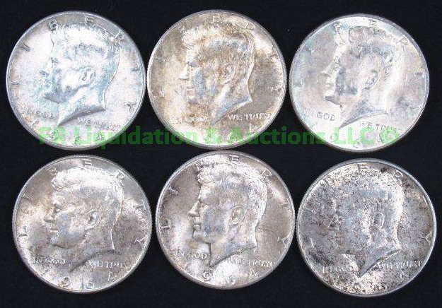 lot 55 image: Silver 1964 Kennedy half dollars