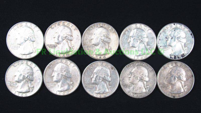 lot 56 image: Silver 1964 Washington quarters
