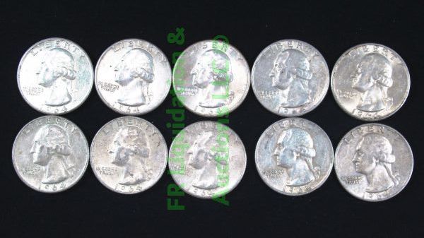 lot 57 image: Silver 1964 Washington quarters