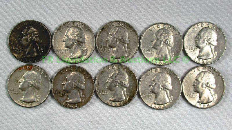 lot 60 image: Silver 1964 Washington quarters