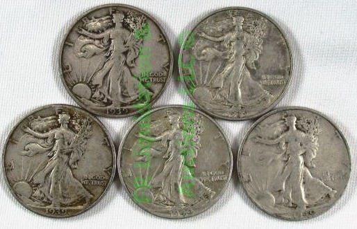lot 62 image: Silver walking liberty half dollars various years