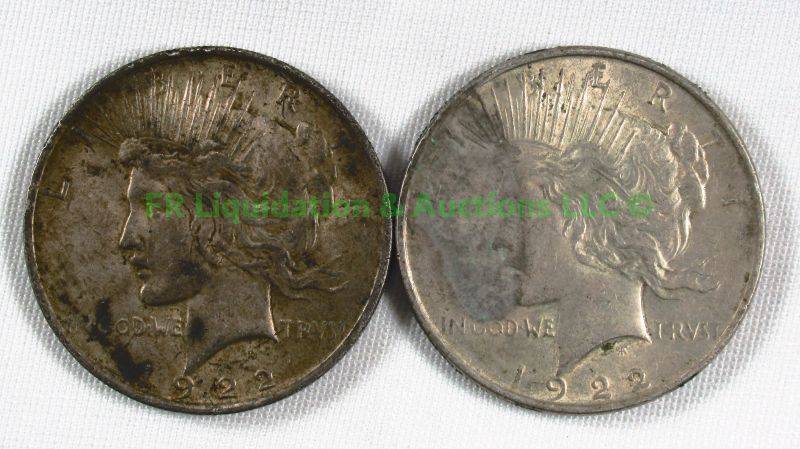 lot 64 image: Silver 1922 Peace dollars