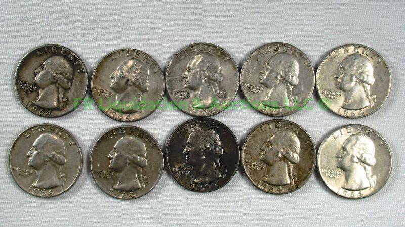 lot 65 image: Silver 1964 Washington quarters