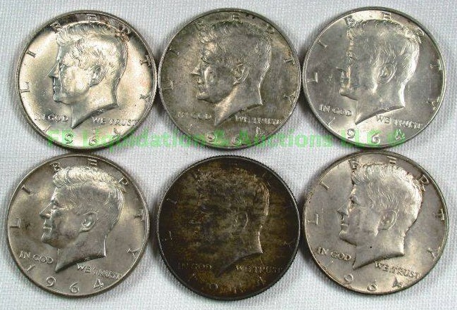 lot 66 image: Silver 1964 Kennedy half dollars