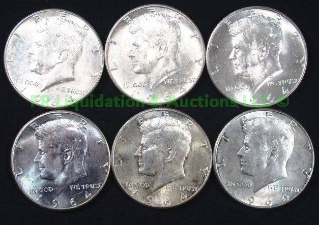 lot 68 image: Silver 1964 Kennedy half dollars