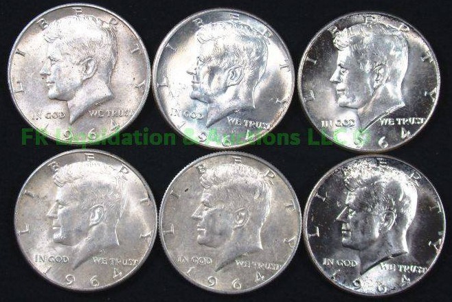 lot 69 image: Silver 1964 Kennedy half dollars