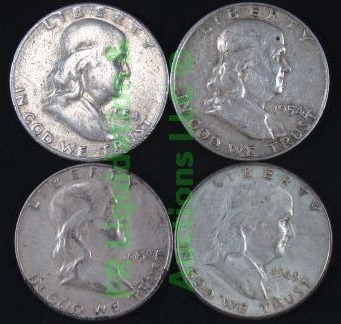lot 70 image: Silver Franklin half dollars various years