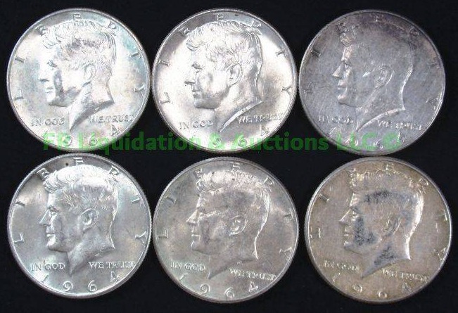 lot 72 image: Silver 1964 Kennedy half dollars