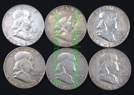 lot 73 image: Silver 1962 Franklin half dollars