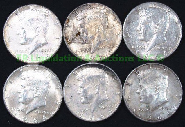 lot 74 image: Silver 1964 Kennedy half dollars