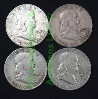 lot 82 image: Silver 1949 Franklin half dollars