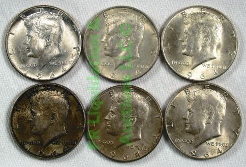 lot 81 image: Silver 1964 Kennedy half dollars