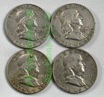 lot 83 image: Silver 1963 Franklin half dollars