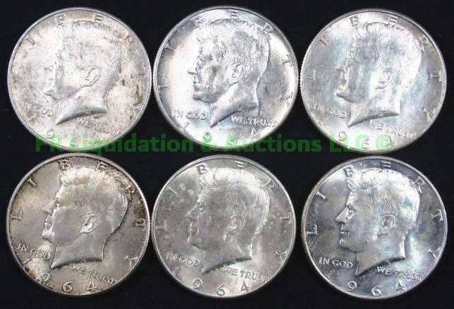 lot 87 image: Silver 1964 Kennedy half dollars