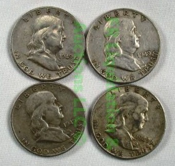 lot 89 image: Silver 1949 Franklin half dollars
