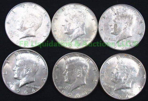 lot 90 image: Silver 1964 Kennedy half dollars