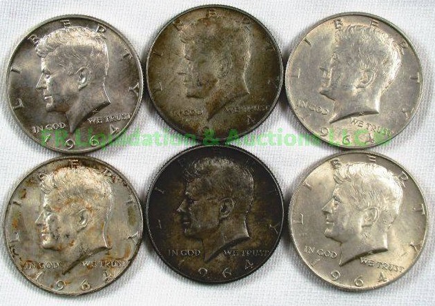 lot 92 image: Silver 1964 Kennedy half dollars